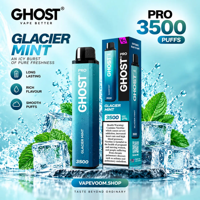 Ghost Pro 3500 Puffs Disposable Vape – Glacier Mint - 20mg - VAPEVOOM