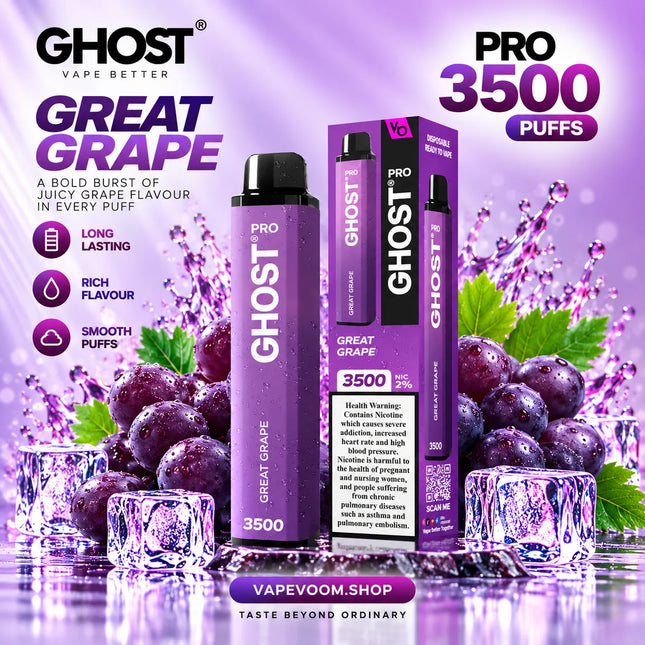 Ghost Pro 3500 Puffs Disposable Vape – Great Grape - 20mg - VAPEVOOM