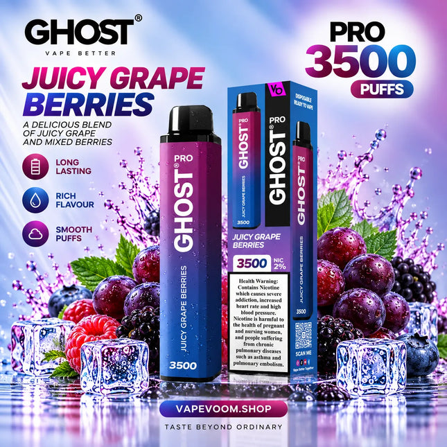Ghost Pro 3500 Puffs Disposable Vape – Juicy Grape Berries - 20mg - VAPEVOOM