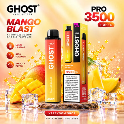 Ghost Pro 3500 Puffs Disposable Vape – Mango Blast - 20mg Nicotine Salt - VAPEVOOM