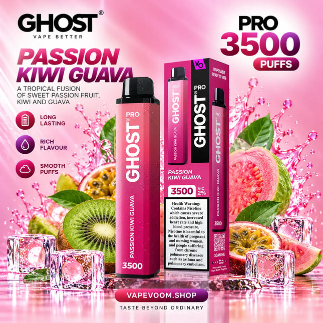 Ghost Pro 3500 Puffs Disposable Vape – Passion Kiwi Guava - 20mg - VAPEVOOM