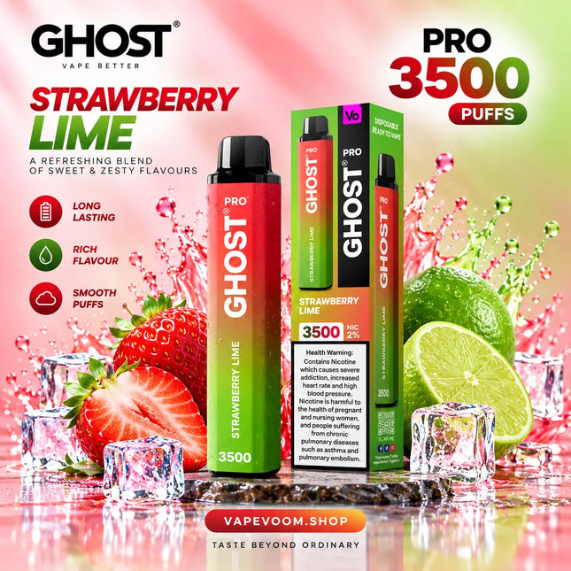 Ghost Pro 3500 Puffs Disposable Vape – Strawberry Lime - 20mg - VAPEVOOM