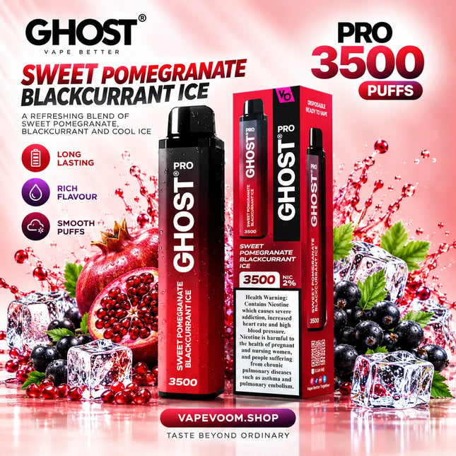 Ghost Pro 3500 Puffs Disposable Vape – Sweet Pomegranate Blackcurrant Ice - 20mg - VAPEVOOM