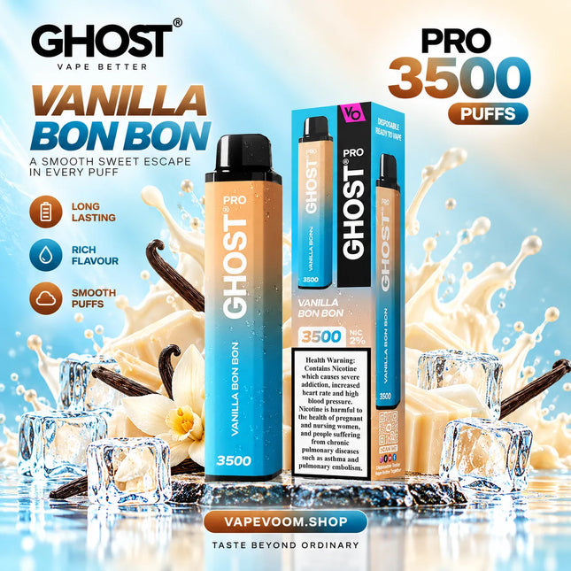 Ghost Pro 3500 Puffs Disposable Vape – Vanilla Bon Bon - 20mg - VAPEVOOM
