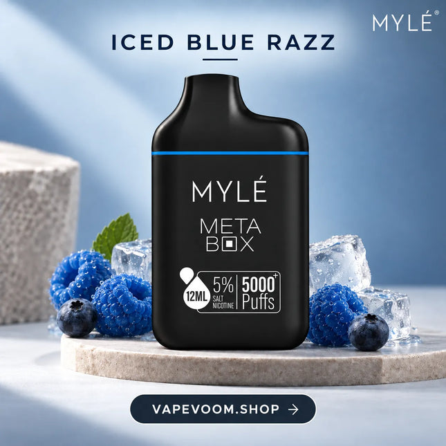 MYLÉ Meta Box 5000+ Puffs Disposable Vape Iced Blue Razz - Vapevoom