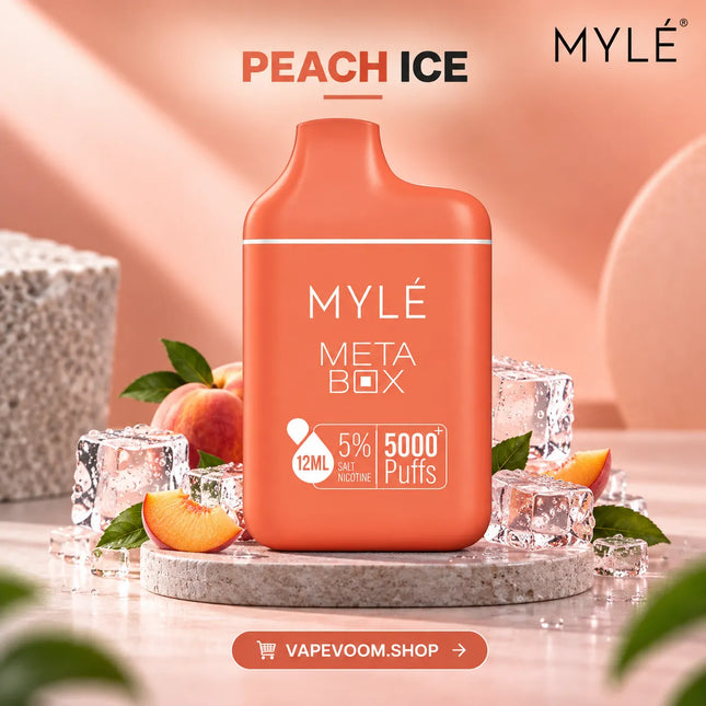 MYLÉ Meta Box 5000+ Puffs Disposable Vape Peach Ice - Vapevoom