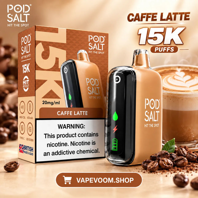 PODSALT 15000 Puffs 20mg Disposable Vape Caffe Latte - Vapevoom