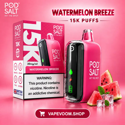 PODSALT 15000 Puffs 20mg Disposable Vape Watermelon Breeze - Vapevoom