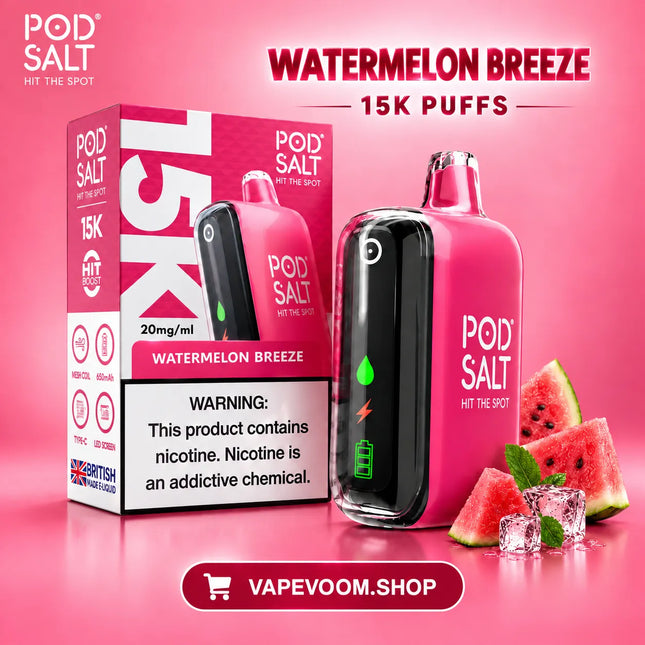 PODSALT 15000 Puffs 20mg Disposable Vape Watermelon Breeze - Vapevoom