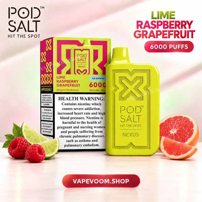 Pod Salt Nexus 6000 Puffs 20mg Disposable Vape Lime Raspberry Grapefruit