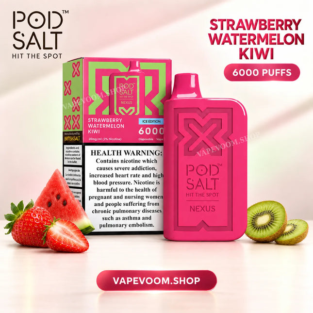 Pod Salt Nexus 6000 Puffs 20mg Disposable Vape Strawberry Watermelon Kiwi