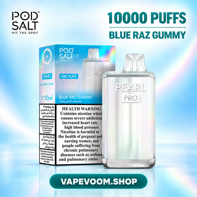 Best Vape Pod Salt Pearl Pro 10000 Puffs Blue Razz Gummy Disposable Vape – VAPEVOOM